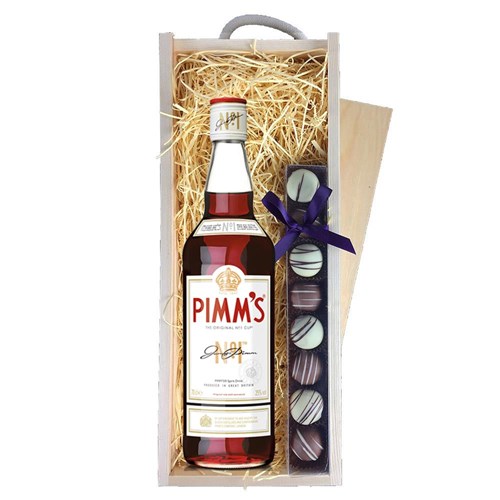 Pimms No1 & Heart Truffles, Wooden Box